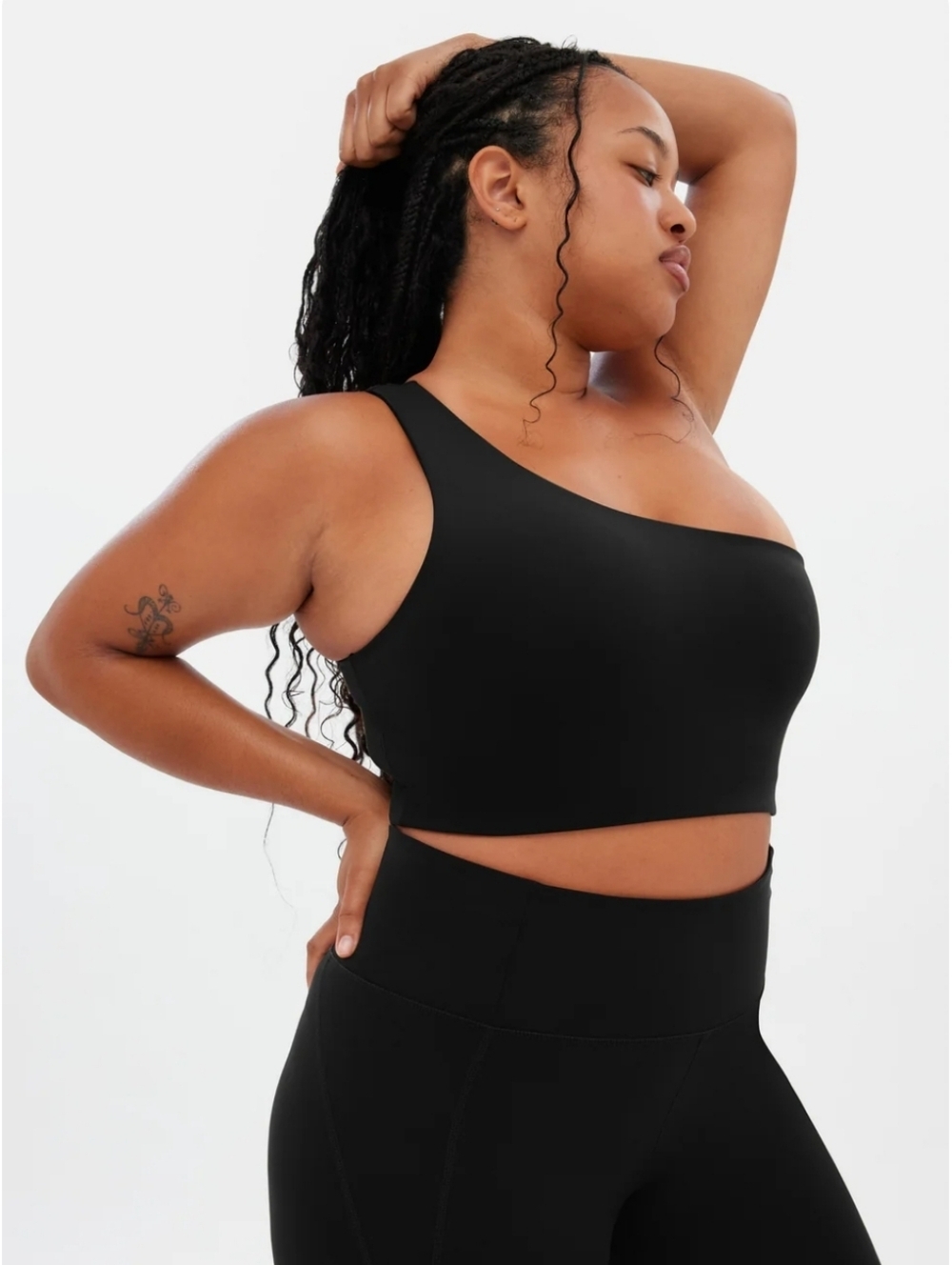 Girlfriend Collective Black Bianca One Shoulder Sports Bra Large - Picture 13 of 13